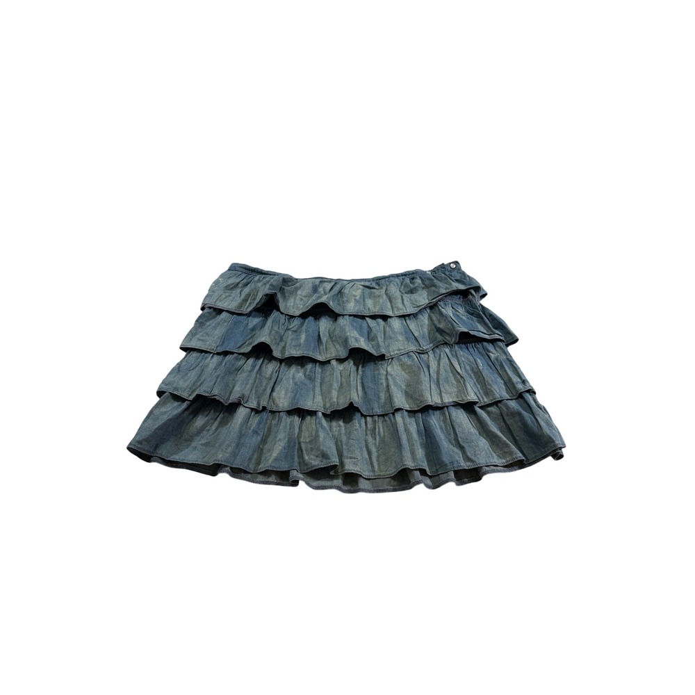 Charlotte Russe Ruffle Mini Skirt Y2K 12Chambray Grunge Boho Whimsigoth Festival